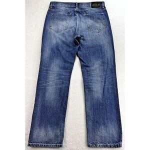 Express Jeans Men 34Wx32L Blue‎ Selvedge Denim Straight Leg Med Wash
